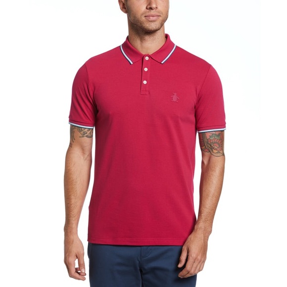 CELIO red polo cotton classic casual navy t-shirt shirt top - Picture 1 of 9